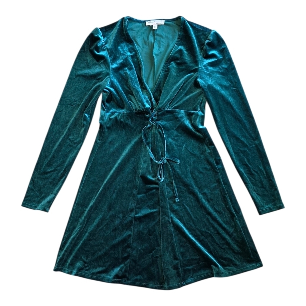 Bepop Green Velvet Lace Up Mini Dress M